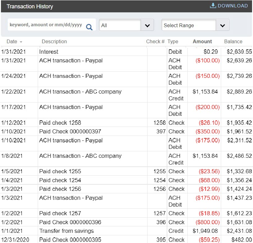 A mock up of a bank statement