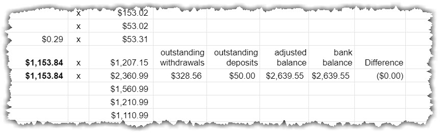 google sheet - Compares the tracker adjusted balance to the bank