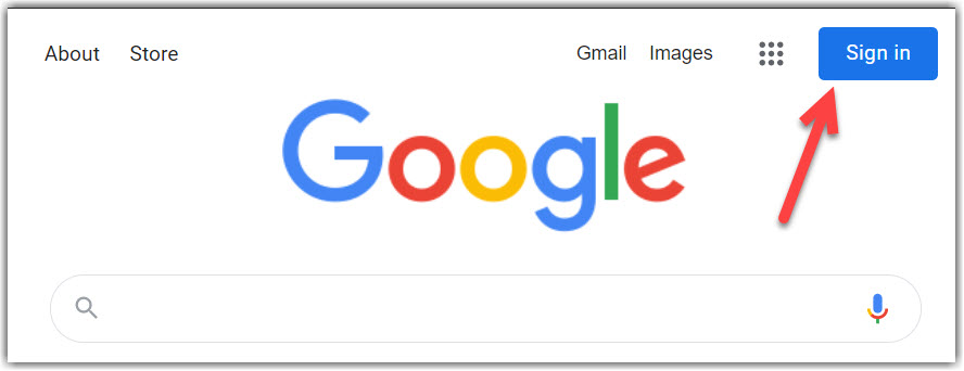 Screenshot showing the blue google sign in button in the top right corner of the browser page