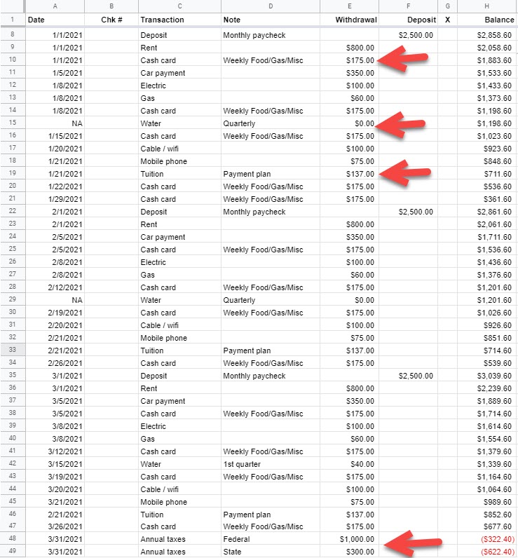 google sheet shows an updated plan and improved balances